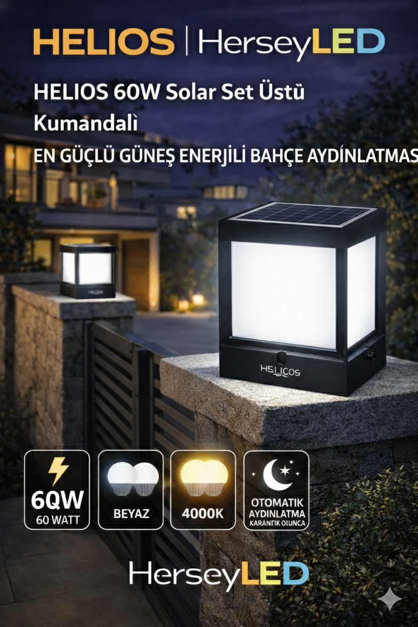 HELİOS 60W SOLAR SET ÜSTÜ KUMANDALI BEYAZ IŞIK GÜNEŞ ENERJİLİ BAHÇE AYDINLATMASI 60w HS-4009