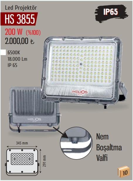 HELIOS HS-3855 200 WATT BEYAZ LED PROJEKTÖR 18.000 LÜMEN 100 WATT