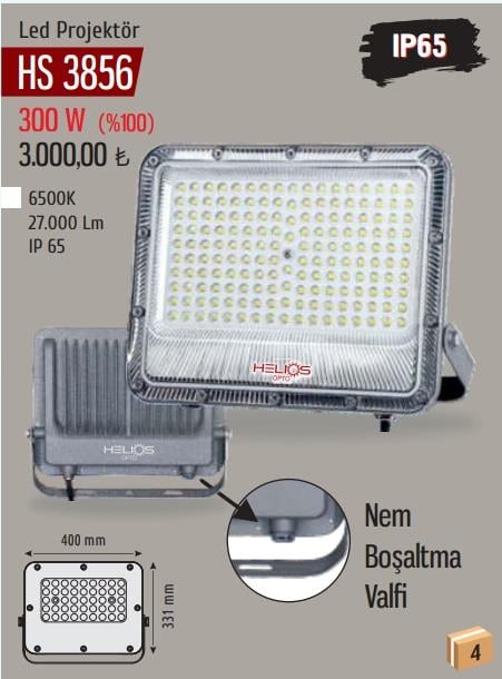 HELIOS HS-3856 300 WATT BEYAZ LED PROJEKTÖR 27.000 LÜMEN 100 WATT