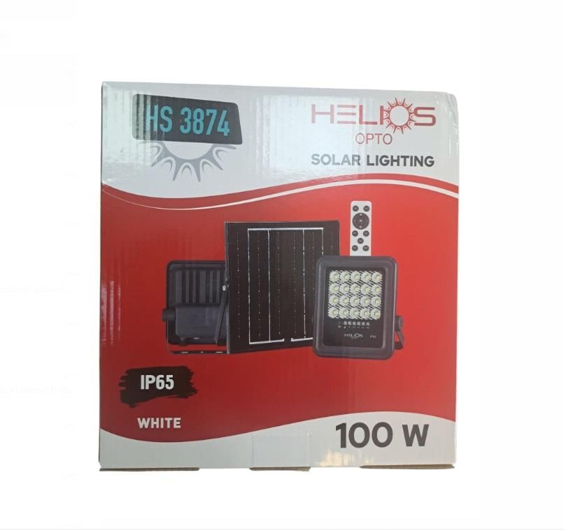 HELIOS HS-3874 100W Solar LED Projektör – 6500K Beyaz Işık, Güneş Enerjili, Su Geçirmez