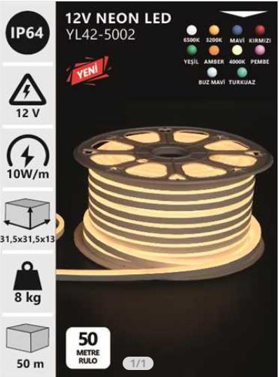 NOAS 12V NEON GÜNIŞIĞI 3200K 50MT TOP 5X12 MM YL42-5002
