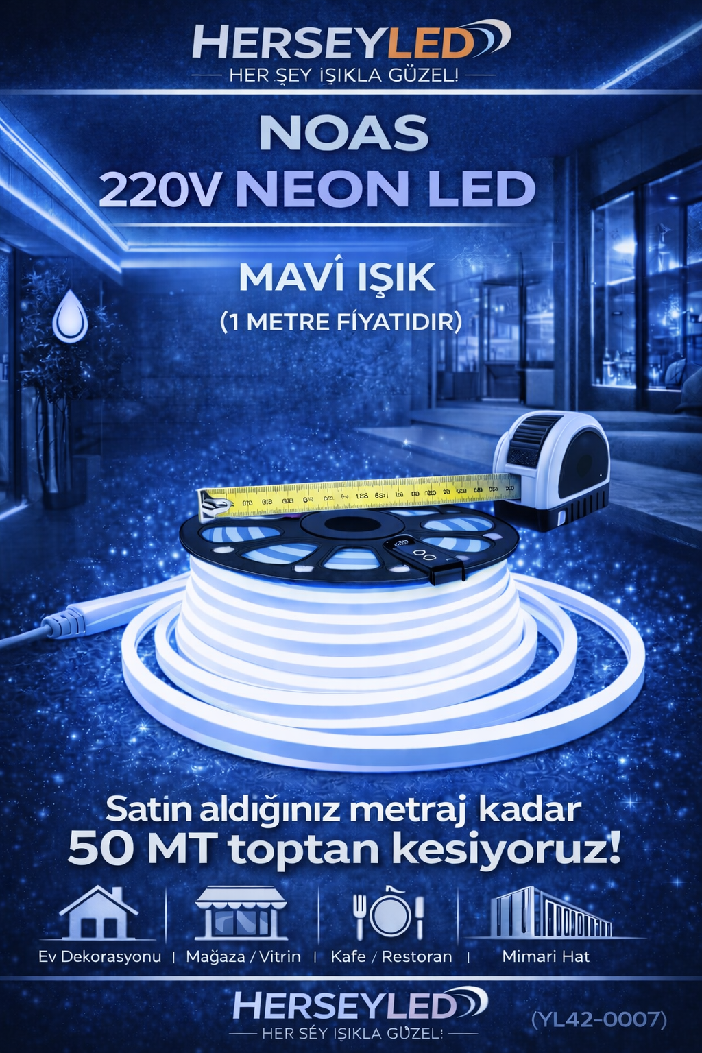 NOAS 220V NEON LED MAVİ 8X16 MM NOAS YL42-0003