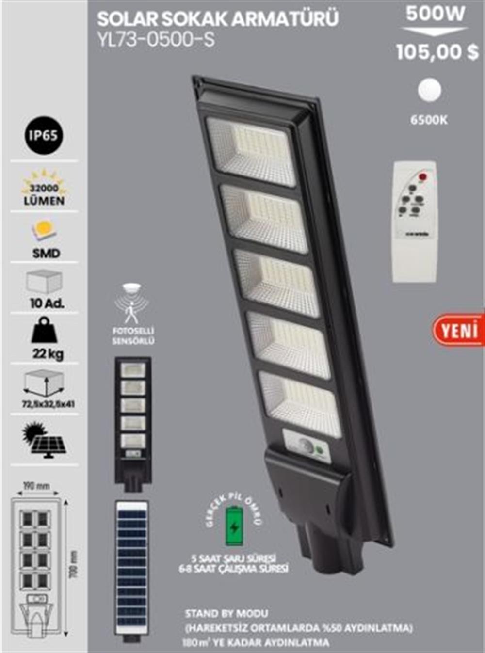 NOAS 500W YL73-0500-S BEYAZ IŞIK SOLAR BAHÇE ARMATÜRÜ