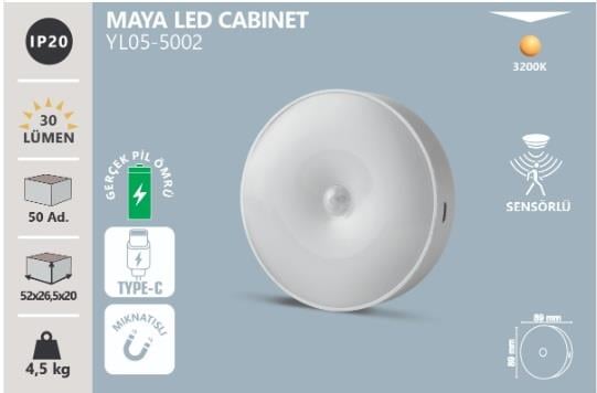 NOAS MAYA SENSÖRLÜ ŞARJLI LED CABİNET YL05-5002