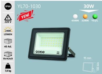 NOAS YL70-1030 30W BEYAZ 6500K ULTRA SLİM LED PROJEKTÖR
