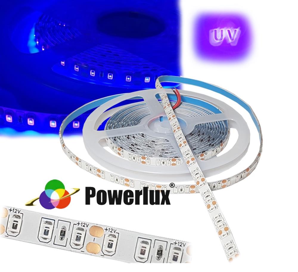 Powerlux 12V UV (Ultraviyole) Şerit Led SMD 2835 Metrede 120 Led IP65 (5mt)