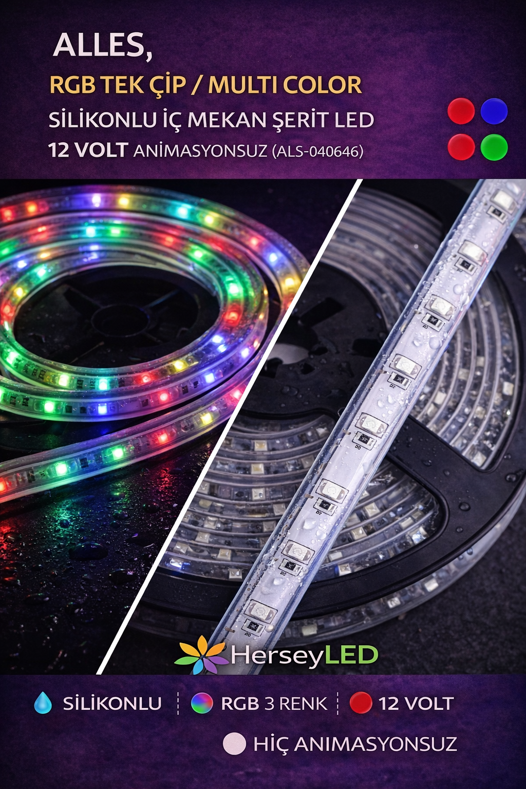 RGB TEK ÇIP MULTI COLOR DIŞ MEKAN ŞERIT LED 12 VOLT ANİMASYONSUZ