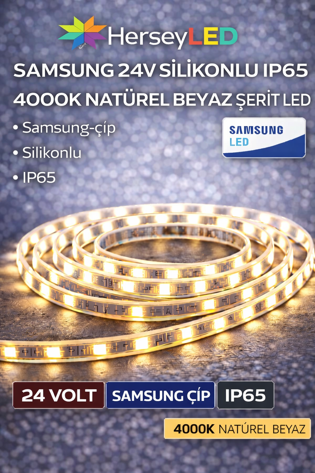 SAMSUNG 24V SİLİKONLU IP65 4000K ŞERİT LED