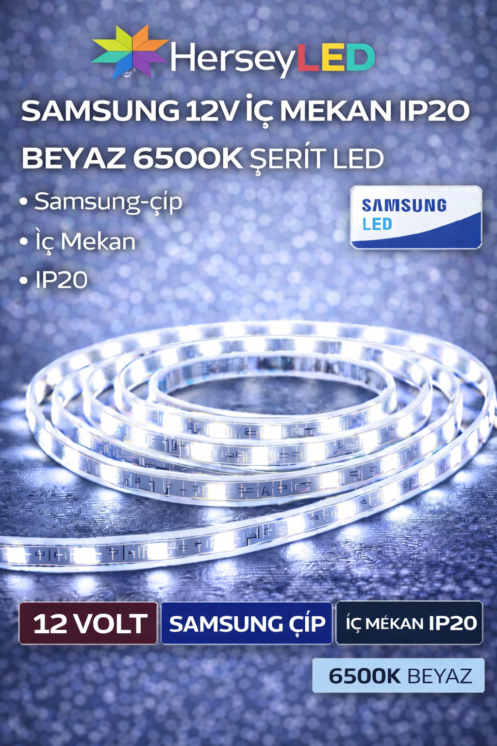 SAMSUNG ŞERİT LED 12V 2835/60 LEDLİ BEYAZ İÇ MEKAN IP20
