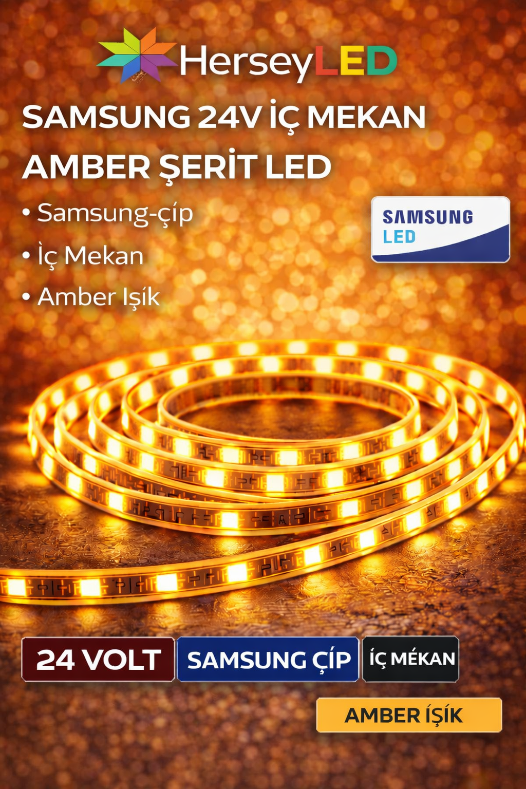 SAMSUNG ŞERİT LED 24V 2835/60 LEDLİ AMBER İÇ MEKAN IP20