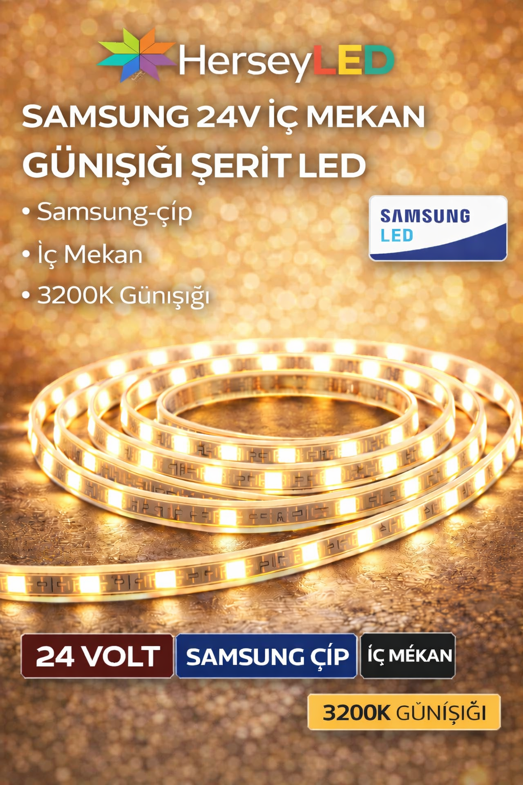 SAMSUNG ŞERİT LED 24V 2835/60 LEDLİ GÜNIŞIĞI İÇ MEKAN IP20