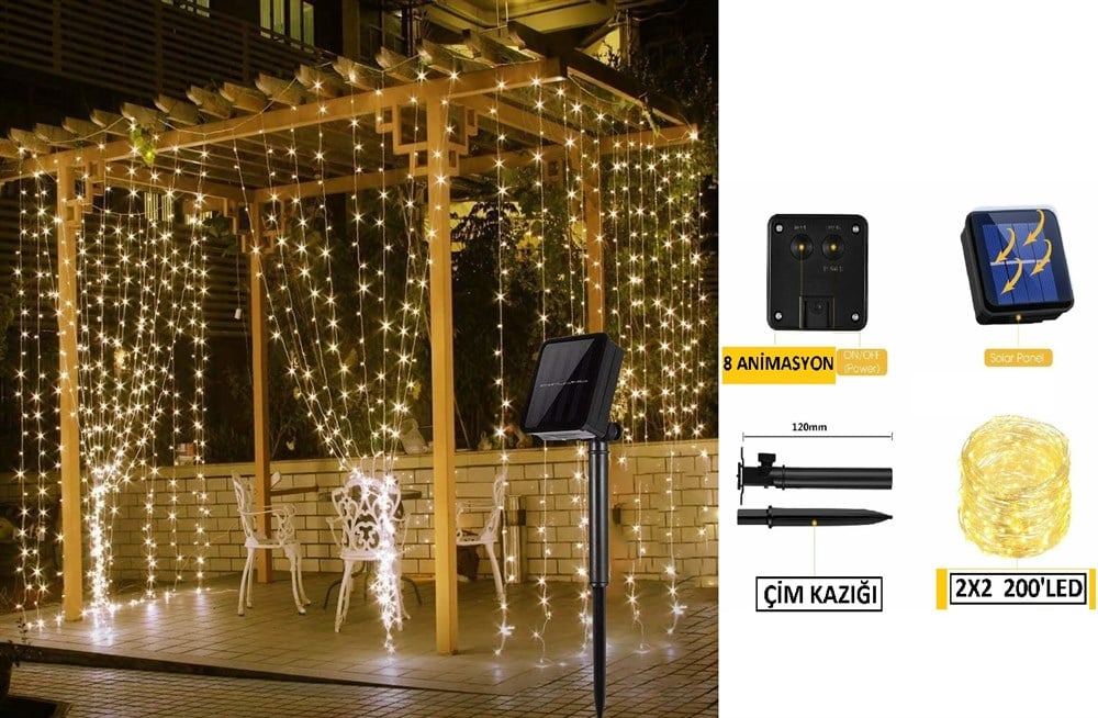 SOLARLI 2X2 metre PERDE LED SOLARLI PER� TEL LED G�NI�I�I