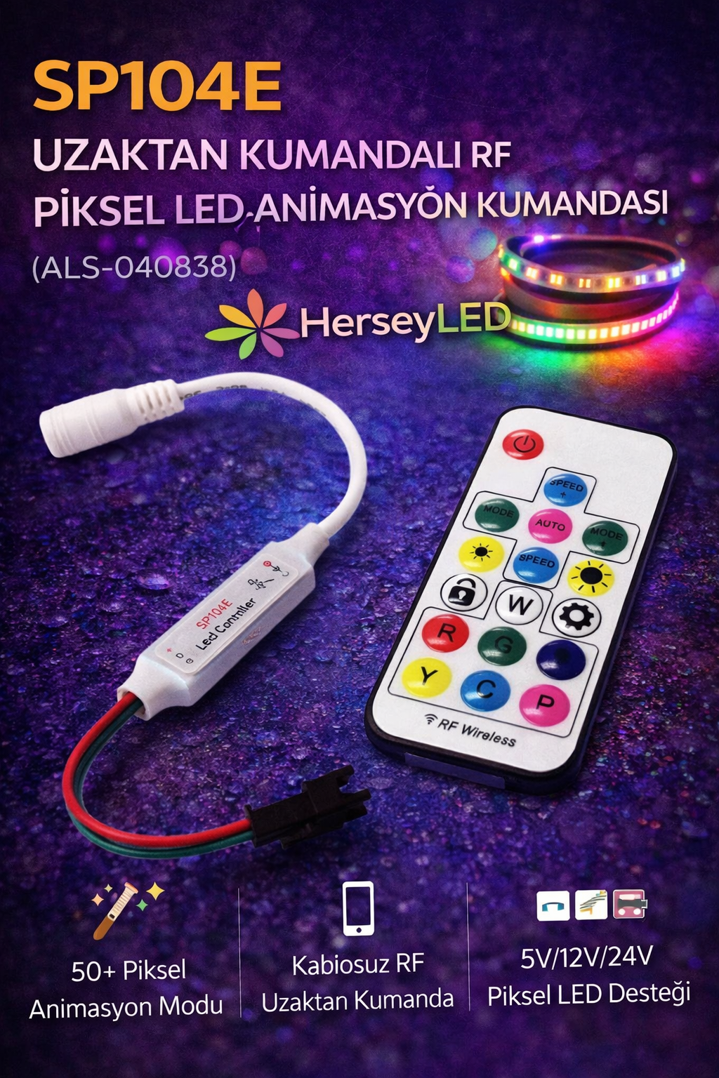 SP104E UZAKTAN KUMANDALI RF PİKSEL LED ANİMASYON KUMANDASI