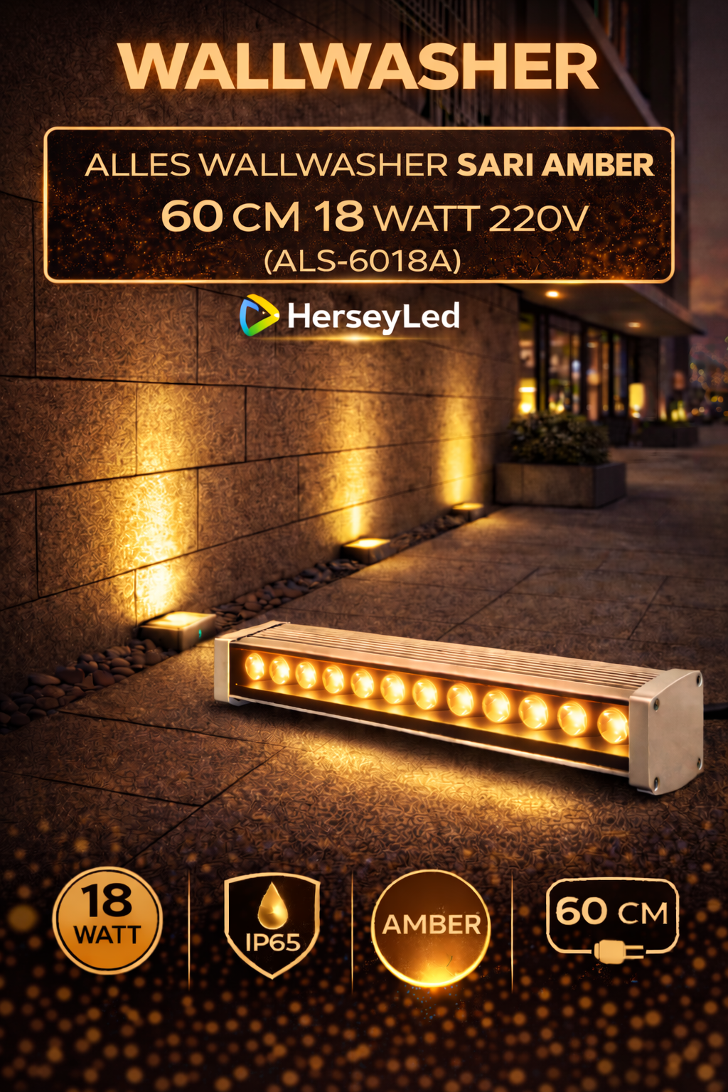 WALLWASHER SARI AMBER 60 CM 18 WATT 220V