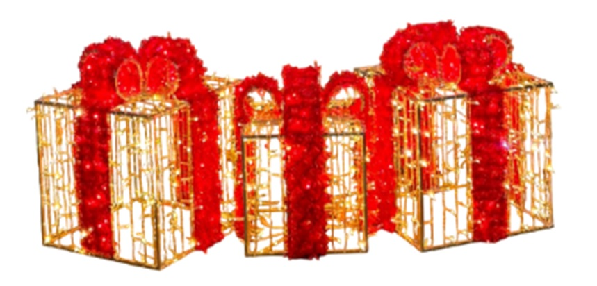 YILBAŞI LED DEKOR - 3D HEDİYE KUTULARI 3LÜ SET ( 80CM X 50CM X 80CM ) - HAZIR DEKOR KOLAY KURULUM