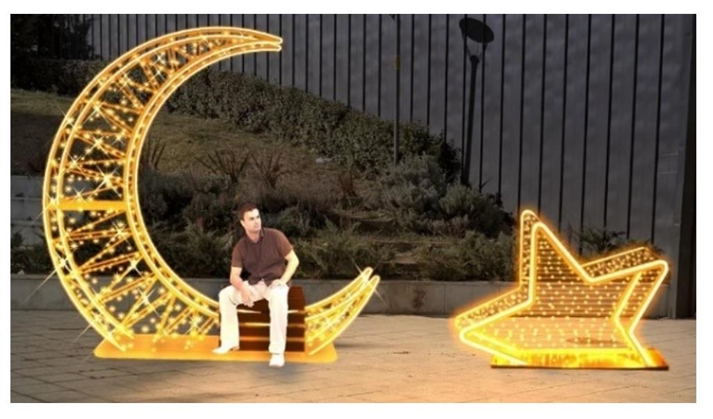 YILBAŞI LED DEKOR - AY YILDIZ - 3D HİLAL  ( 220 CM YÜKSEKLİK ) - 3D YILDIZ ( 120CM YÜKSEKLİK )