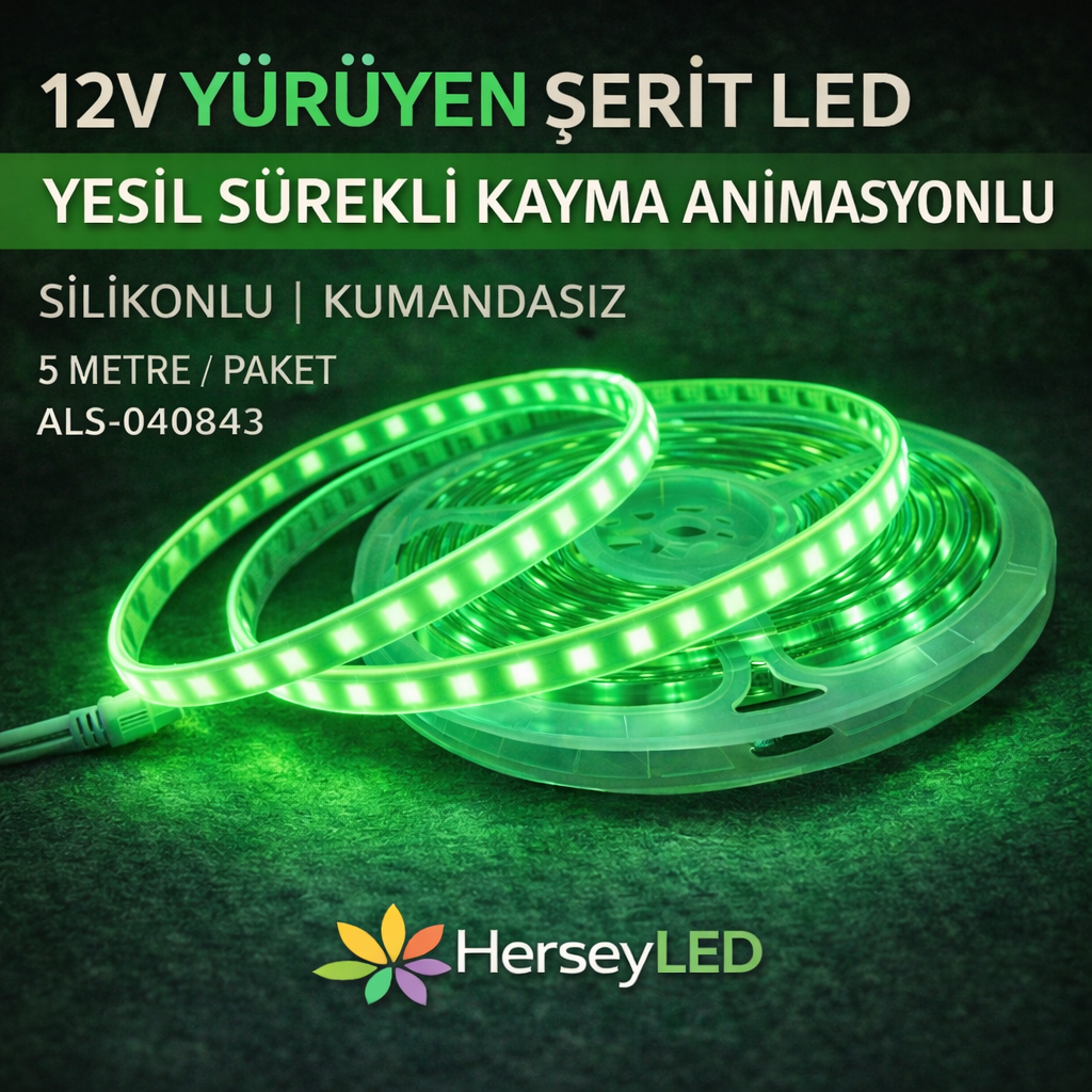 YÜRÜYEN ŞERİT LED YEŞİL SİLİKONLU 5 METRE