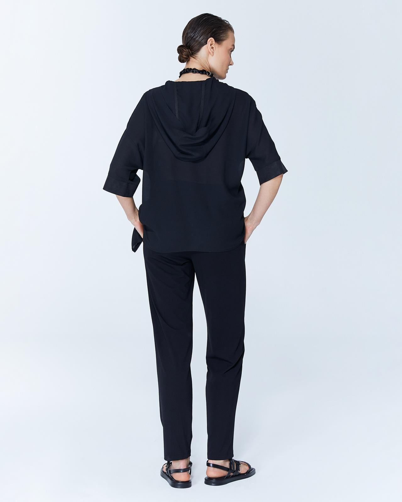 Siyah Beli Lastikli Yandan Cepli Rahat Kesim Kadın Pantolon - askingoksu.com