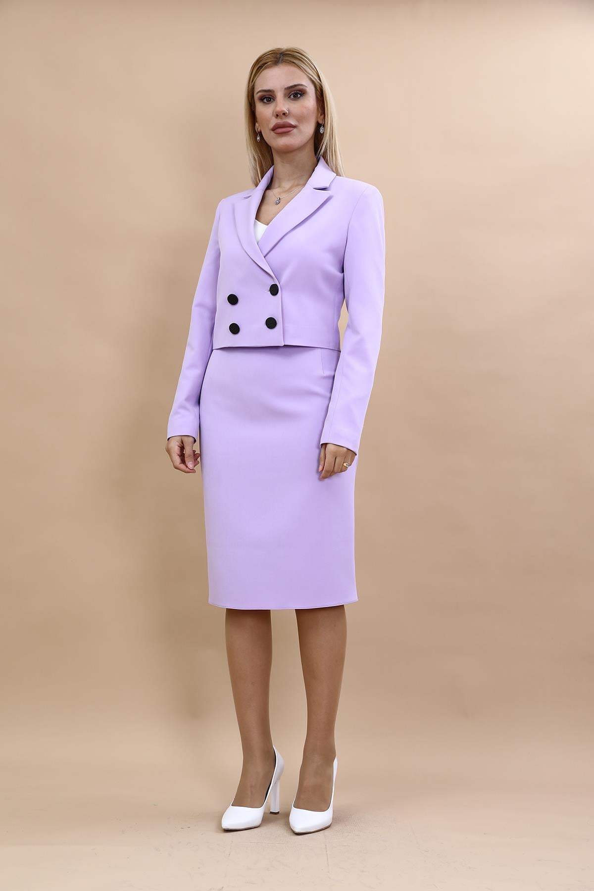   Mini Blazer Ceket & Kalem Etek Takım-Menekşe Önder Özsoy 1048540 Mini Blazer Ceket & Kalem Etek Takım