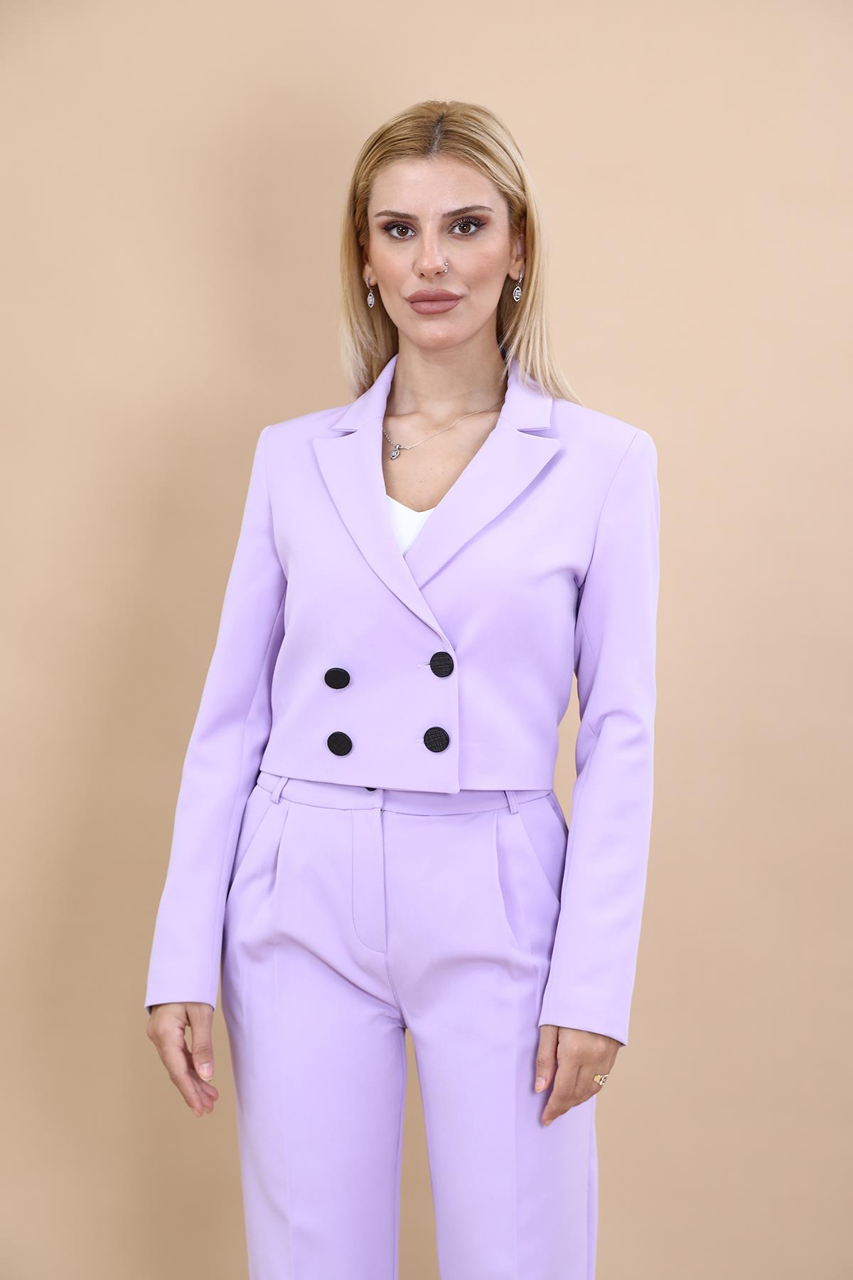  Mini Blazer Ceket & Pileli Paça Pantolon Takım-Menekşe Önder Özsoy 1048503 Mini Blazer Ceket & Pileli Boru  Paça Pantolon Takım