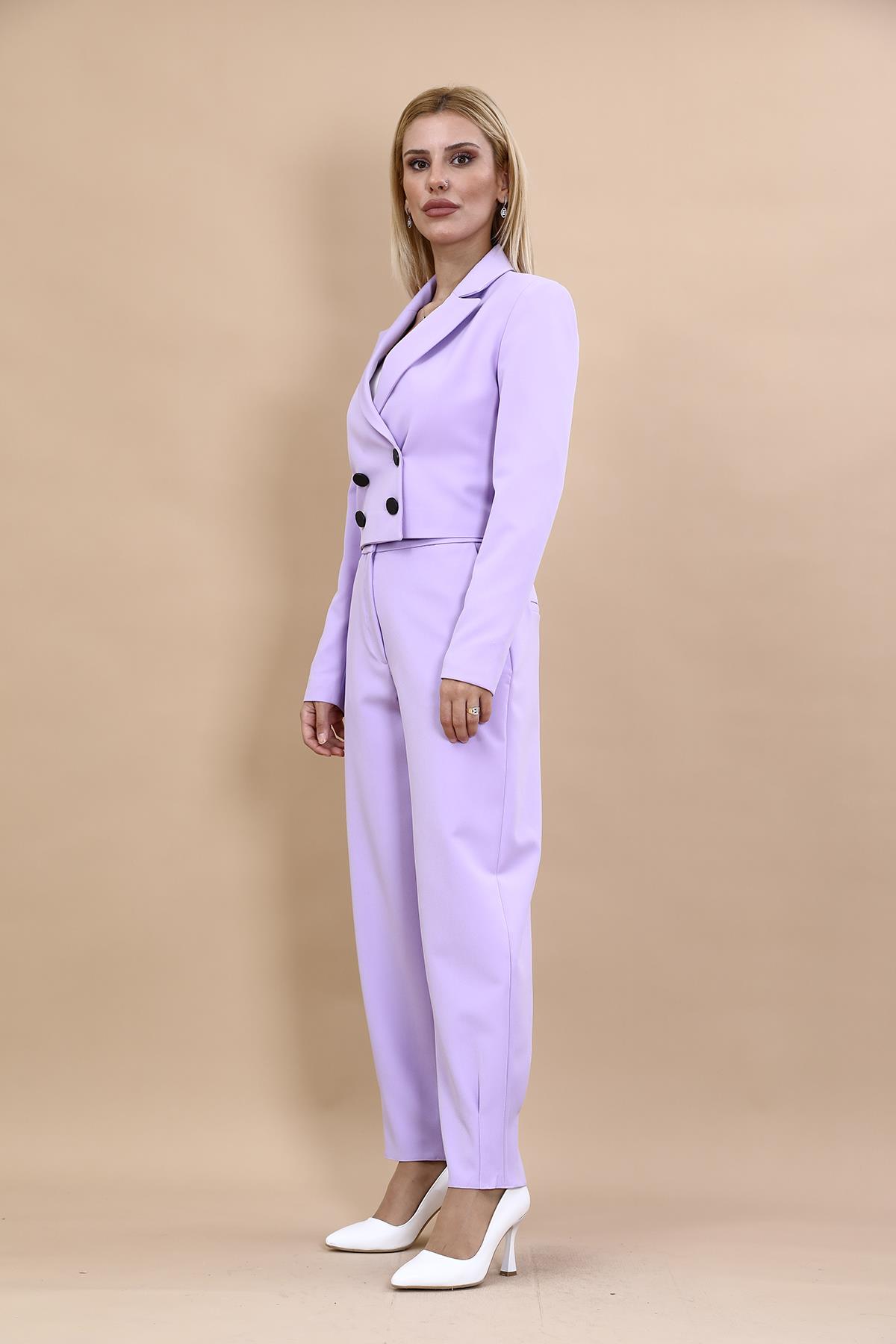  Mini Blazer Ceket & Pileli Paça Pantolon Takım-Menekşe Önder Özsoy 1048532 Mini Blazer Ceket & Pileli Paça Pantolon Takım