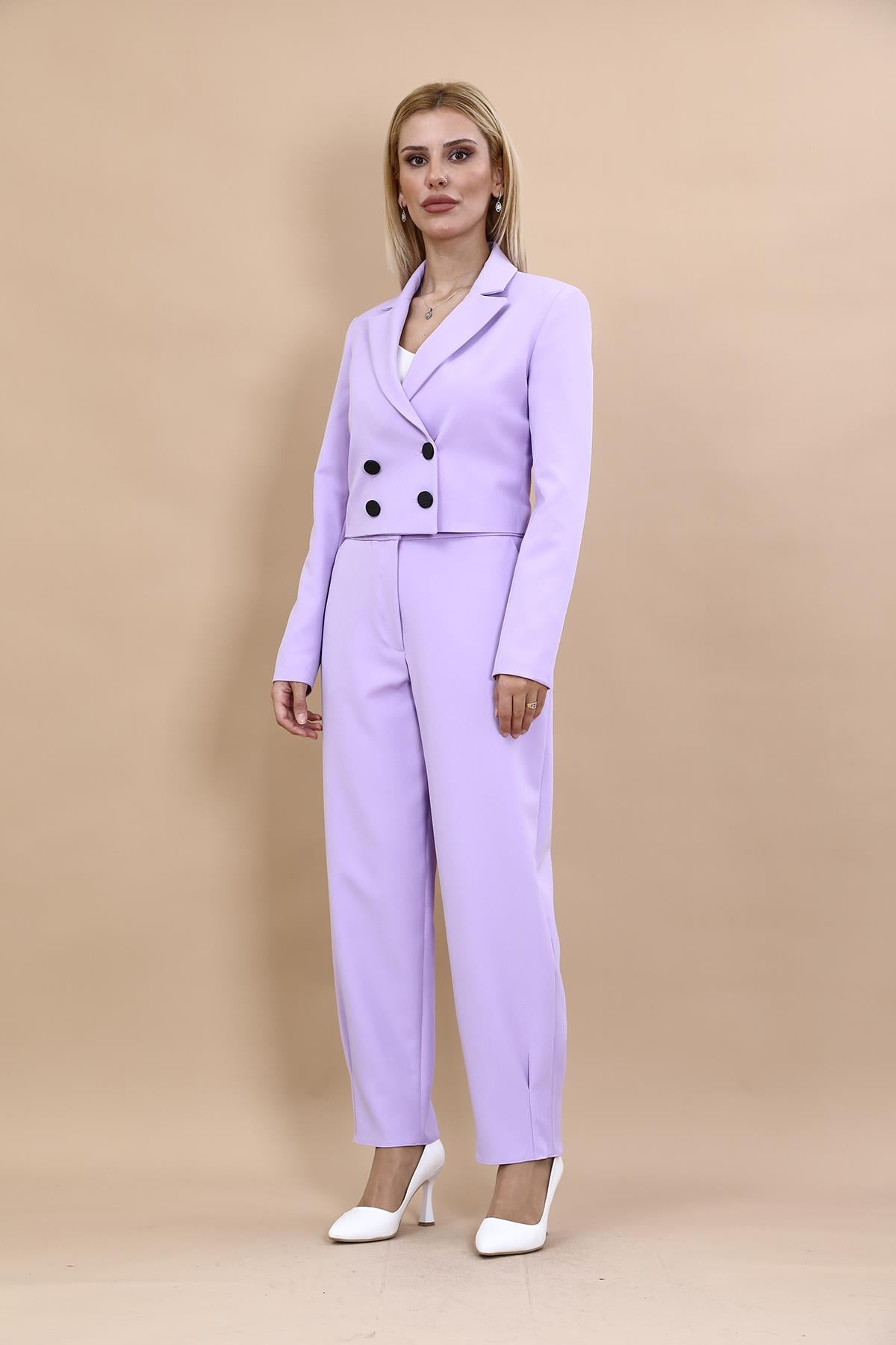  Mini Blazer Ceket & Pileli Paça Pantolon Takım-Menekşe Önder Özsoy 1048532 Mini Blazer Ceket & Pileli Paça Pantolon Takım