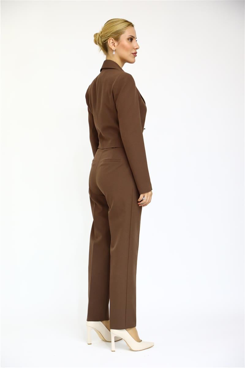  Mini Blazer Ceket & Pileli Paça Pantolon Takım-Kestane Önder Özsoy 1048503 Mini Blazer Ceket & Pileli Boru  Paça Pantolon Takım