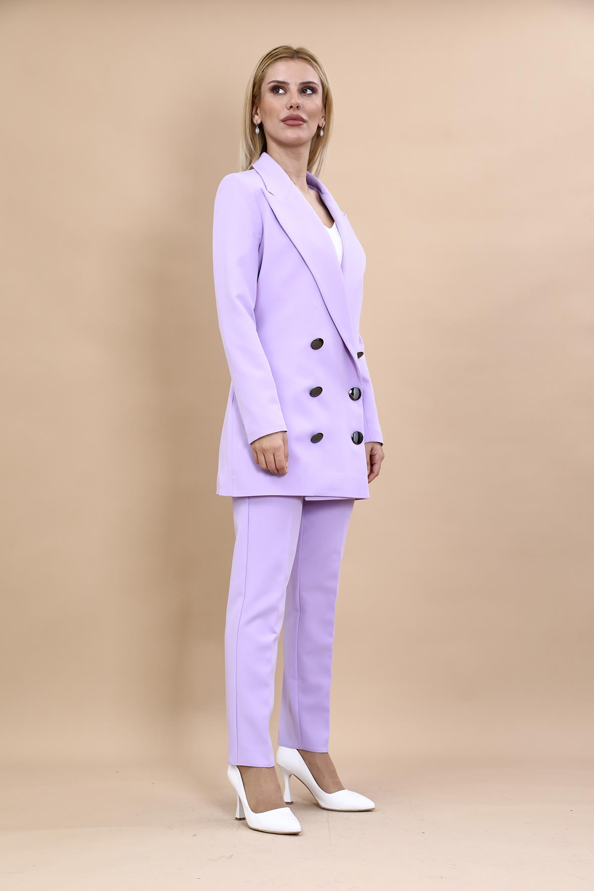  Uzun Klasik Blazer Ceket & Boru Paça Pantolon Takım-Menekşe Önder Özsoy 1066510 Uzun Klasik Blazer Ceket & Boru Paça Pantolon Takım