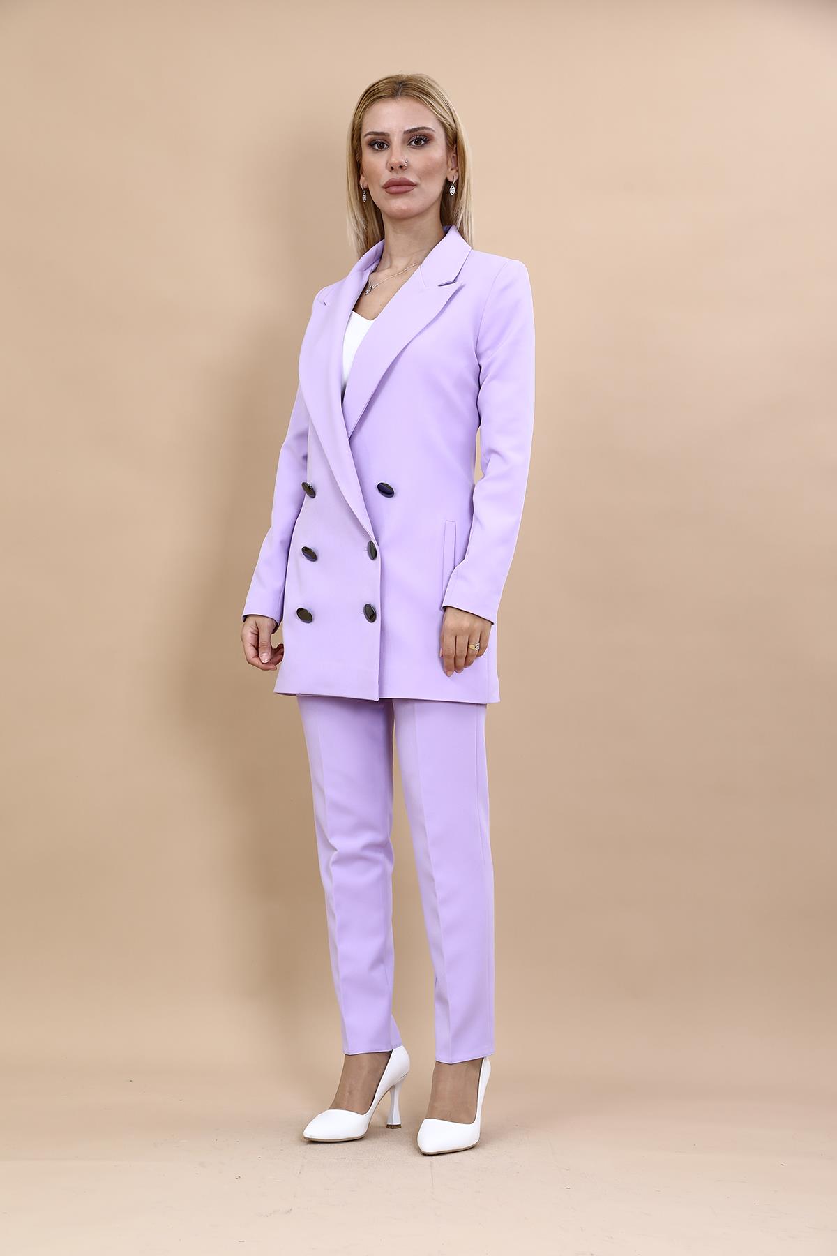  Uzun Klasik Blazer Ceket & Boru Paça Pantolon Takım-Menekşe Önder Özsoy 1066510 Uzun Klasik Blazer Ceket & Boru Paça Pantolon Takım