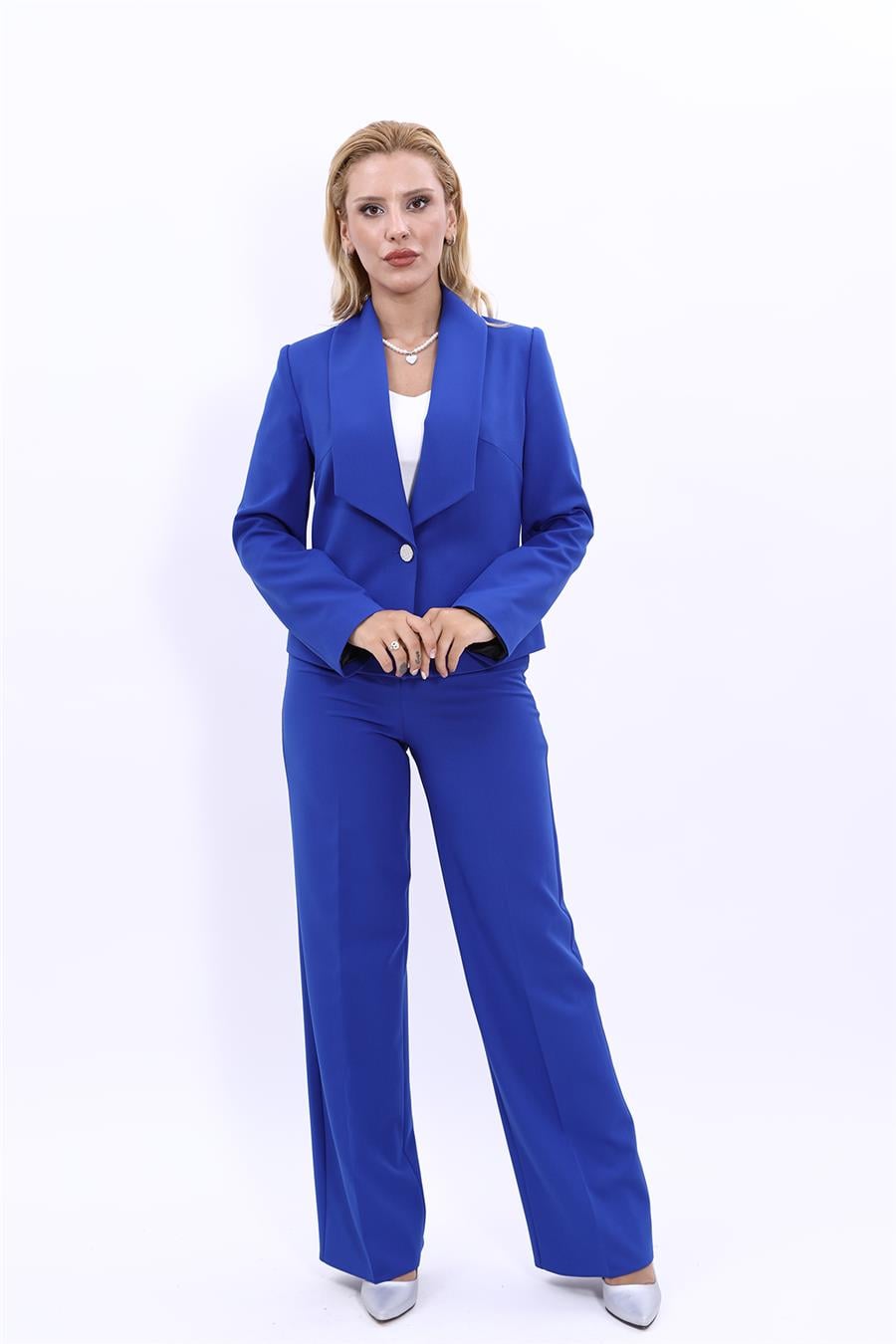 Amerikan Yaka Kısa Klasik Ceket & Bol Paça Pantolon-Saks Önder Özsoy 1032520 Mini Ceket & Bol Paça Pantolon Takım