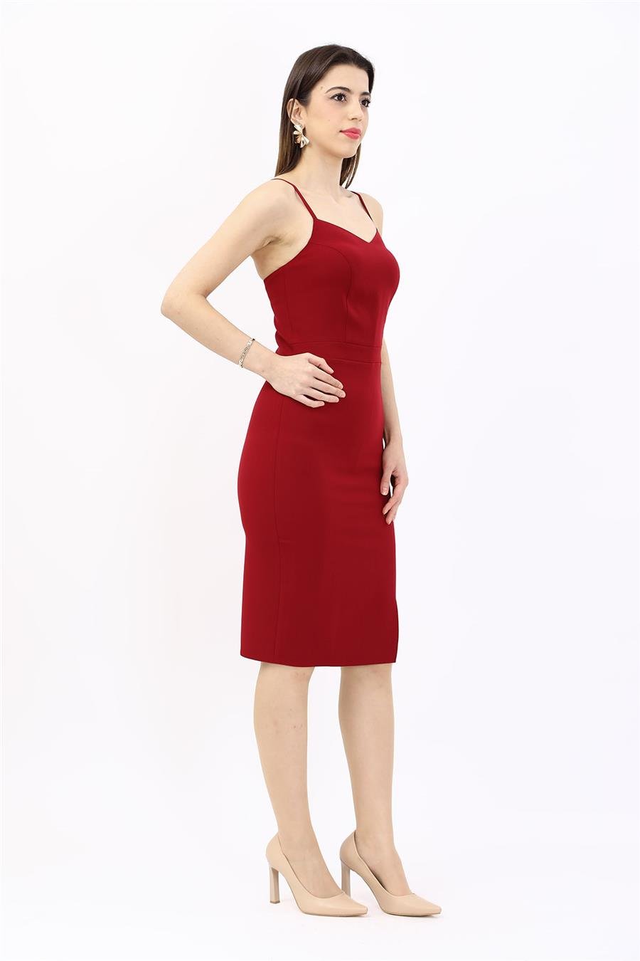 Askılı Modern Kadın Elbise-Bordo Önder Özsoy 9105100 Askılı Elbise