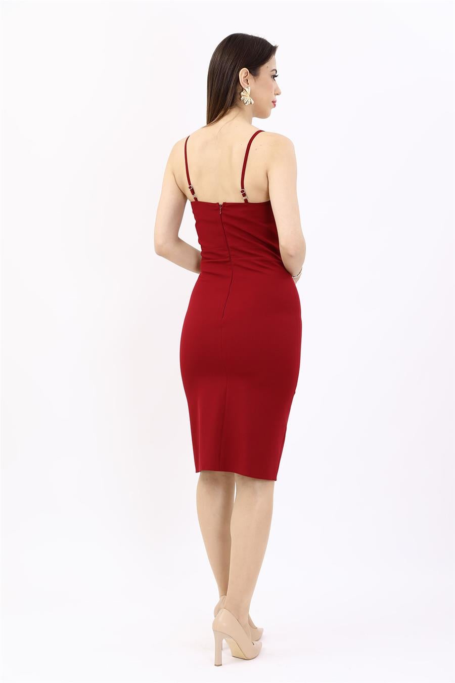 Askılı Modern Kadın Elbise-Bordo Önder Özsoy 9105100 Askılı Elbise