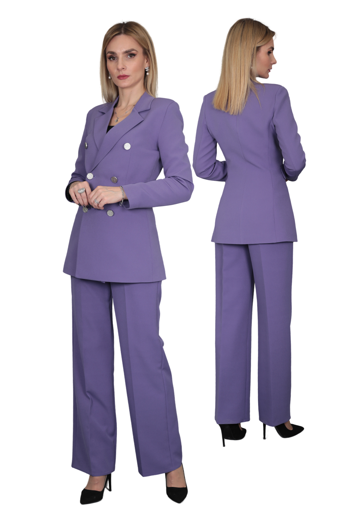 Blazer Ceket & Bol Paça Pantolon Takım-Lila Önder Özsoy 1034520 Takım Elbise