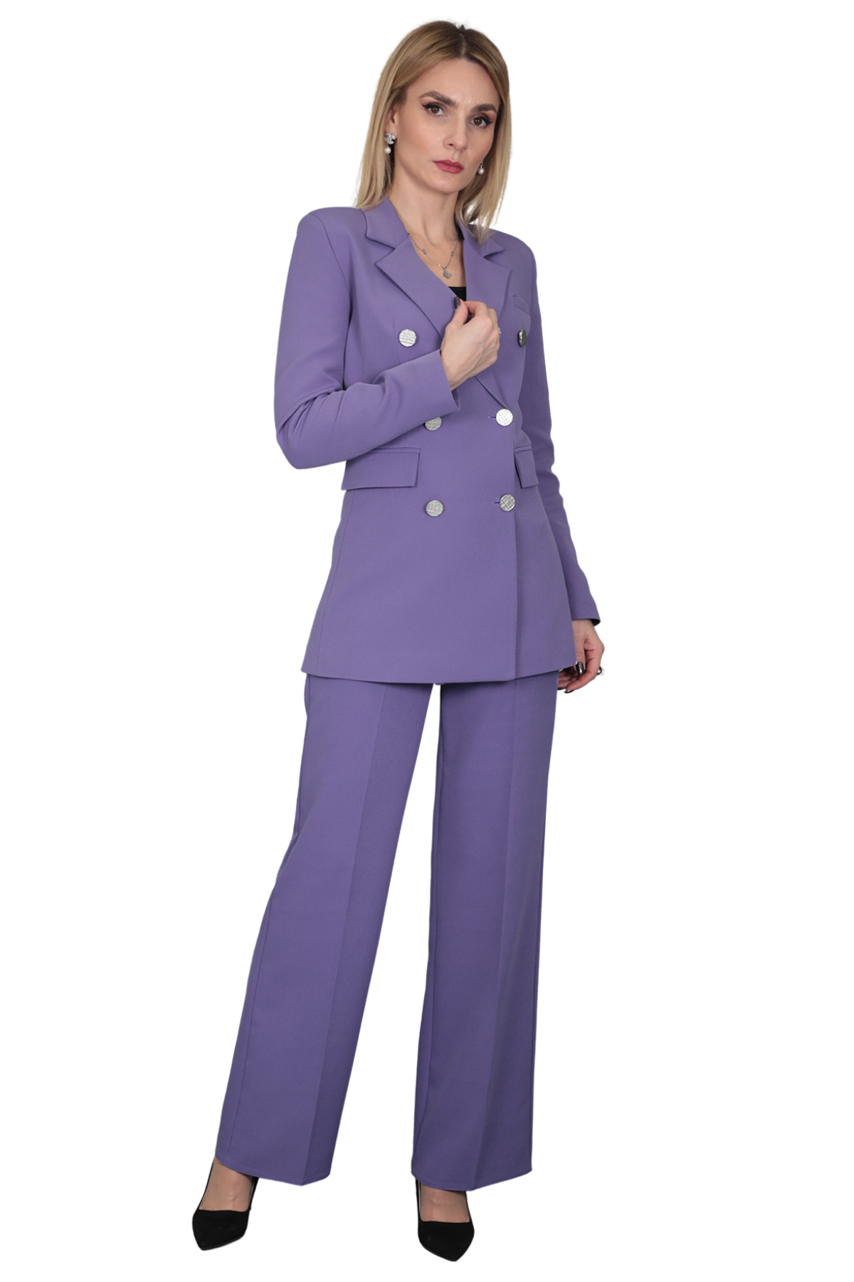 Blazer Ceket & Bol Paça Pantolon Takım-Lila Önder Özsoy 1034520 Takım Elbise