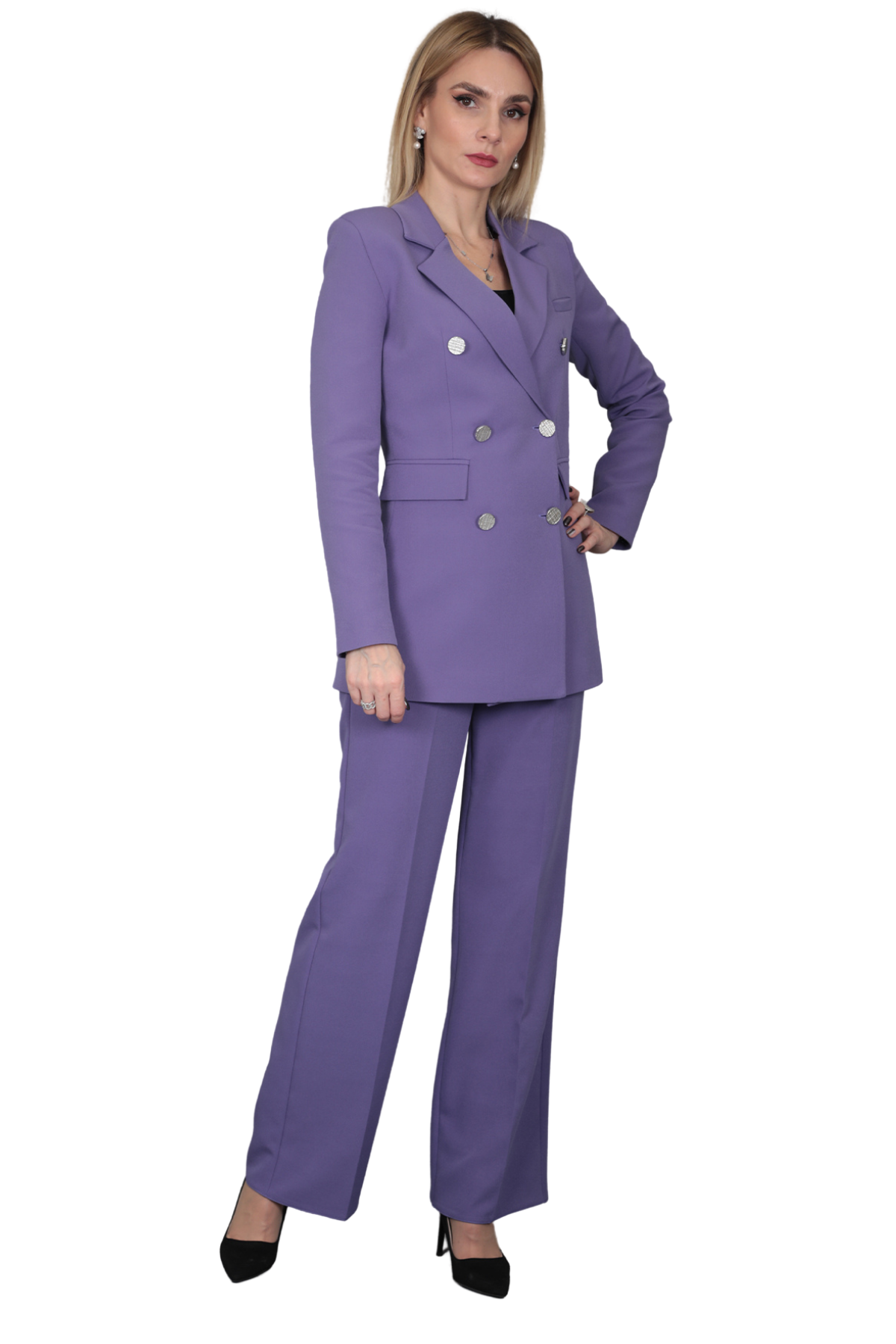 Blazer Ceket & Bol Paça Pantolon Takım-Lila Önder Özsoy 1034520 Takım Elbise