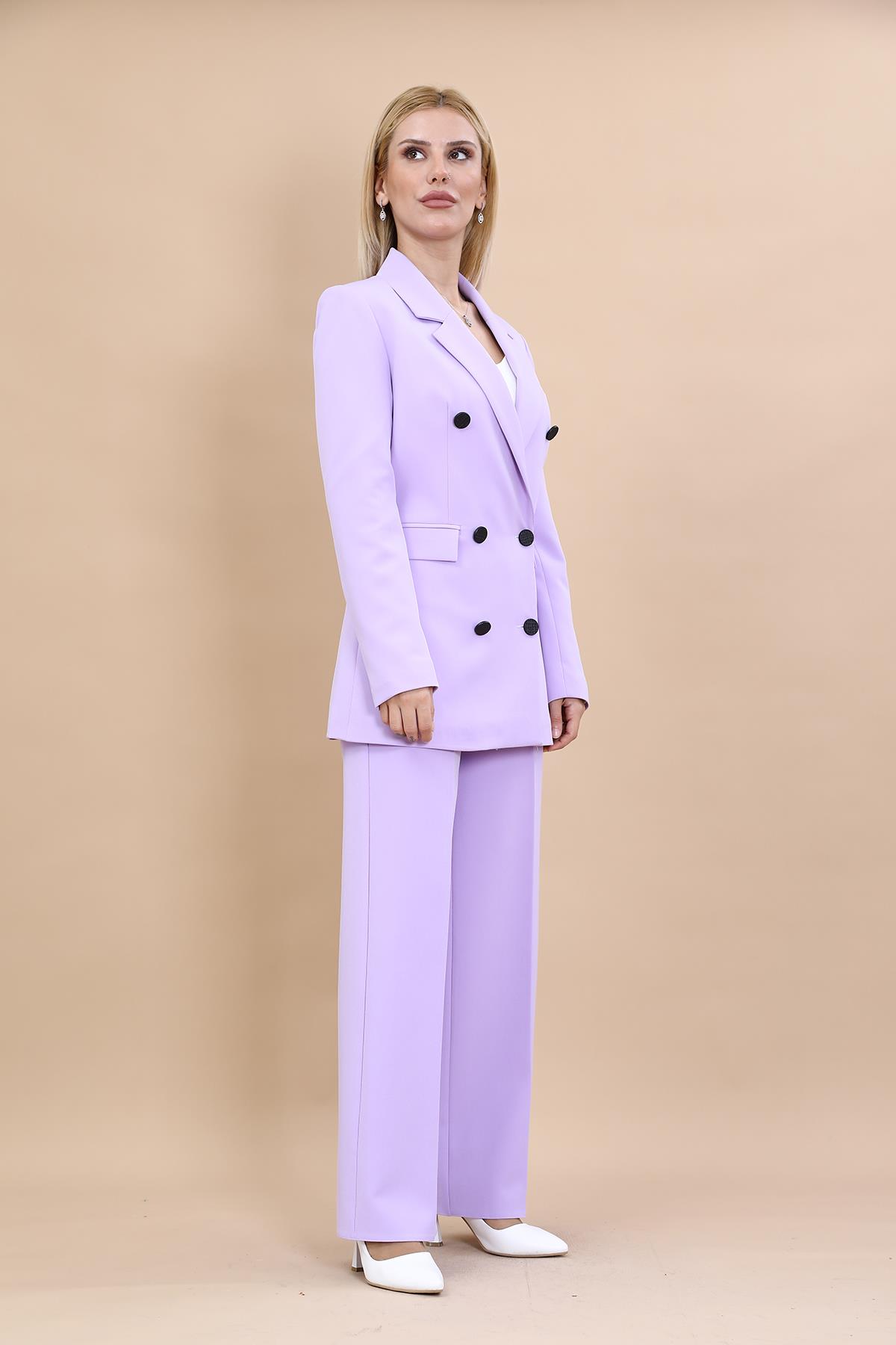 Blazer Ceket & Bol Paça Pantolon Takım-Menekşe Önder Özsoy 1034520 Blazer Ceket & Bol Paça Pantolon Takım