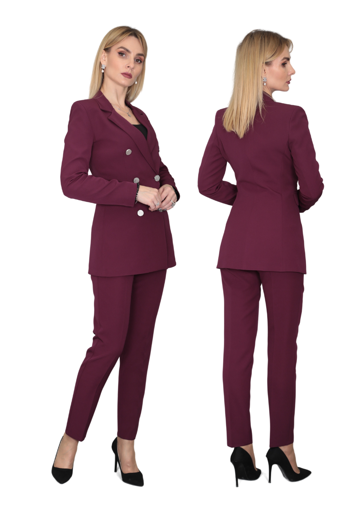 Blazer Ceket & Boru Paça Pantolon Takım-Mürdüm Önder Özsoy 1034510 Blazer Ceket &  Boru Paça Pantolon Takım