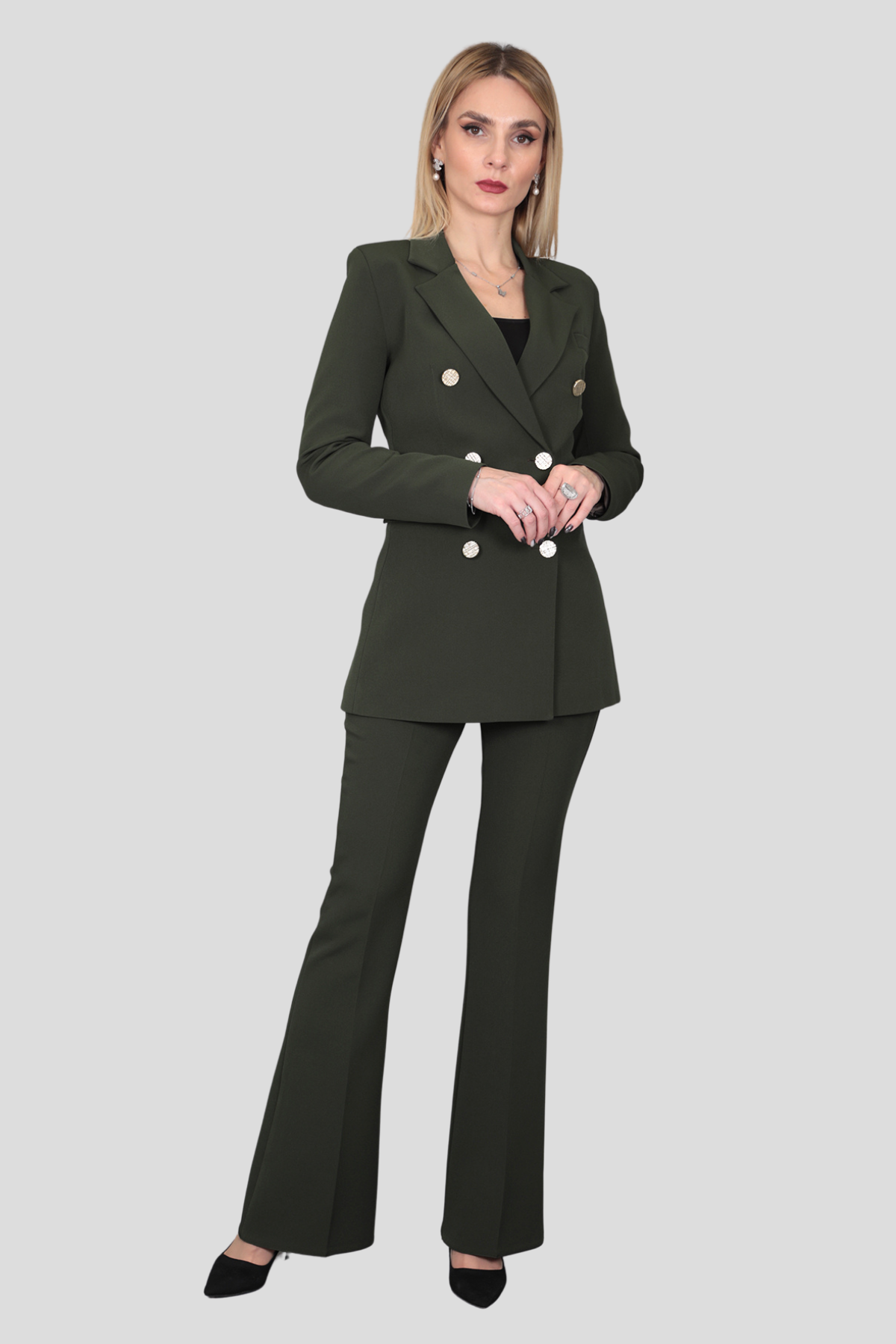 Blazer Ceket & İspanyol  Paça Pantolon Takım-Haki Önder Özsoy 1034530 Takım Elbise