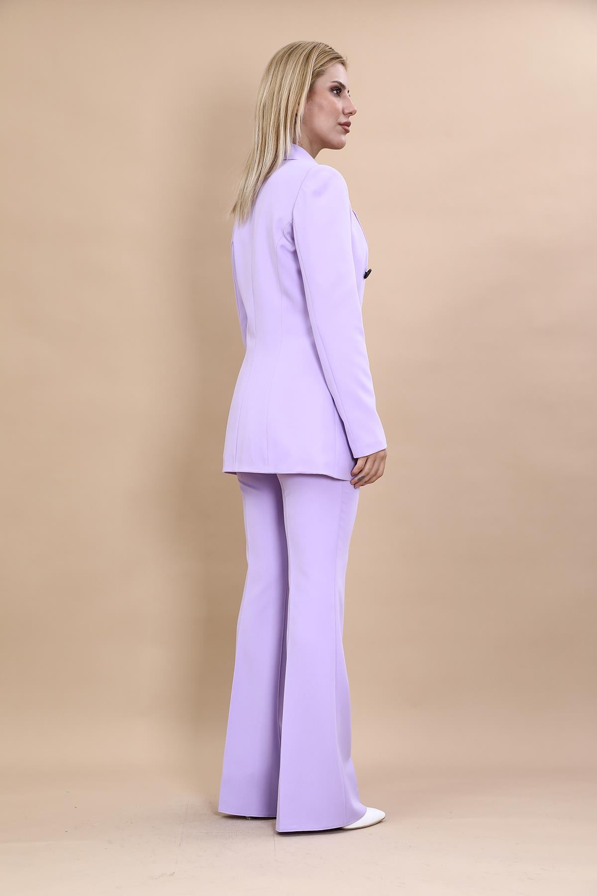 Blazer Ceket & İspanyol  Paça Pantolon Takım-Menekşe Önder Özsoy 1034530 Blazer Ceket & İspanyol  Paça Pantolon Takım