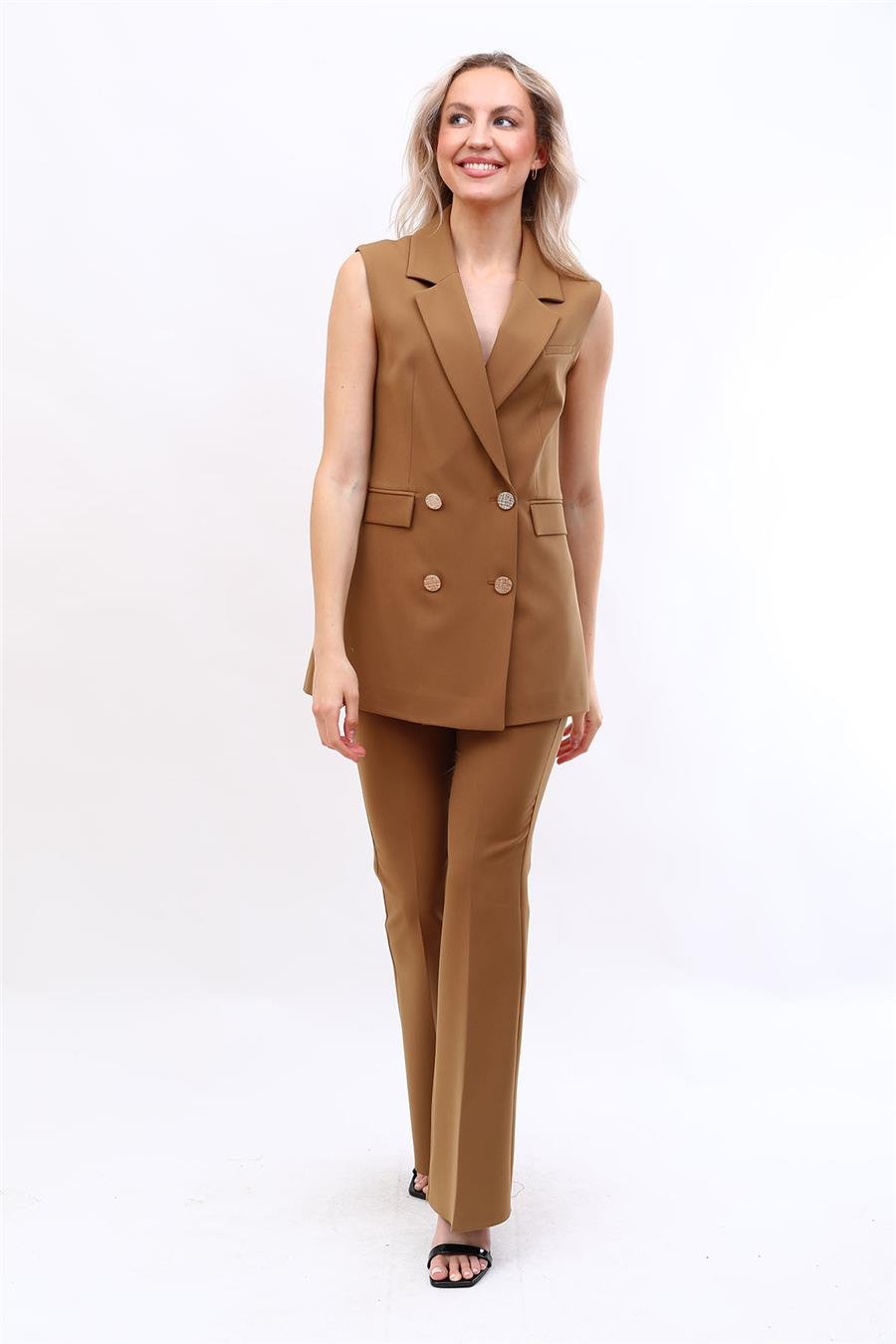 Blazer  Yelek & İspanyol Paça Pantolon-Camel Önder Özsoy 1523530 Yelek Takım