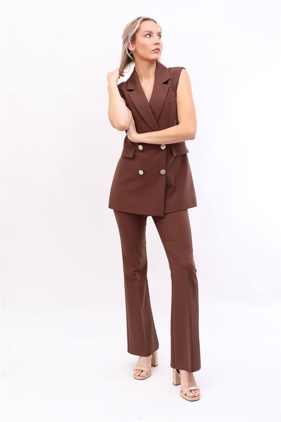 Blazer  Yelek & İspanyol Paça Pantolon-Kestane Önder Özsoy 1523530 Yelek Takım
