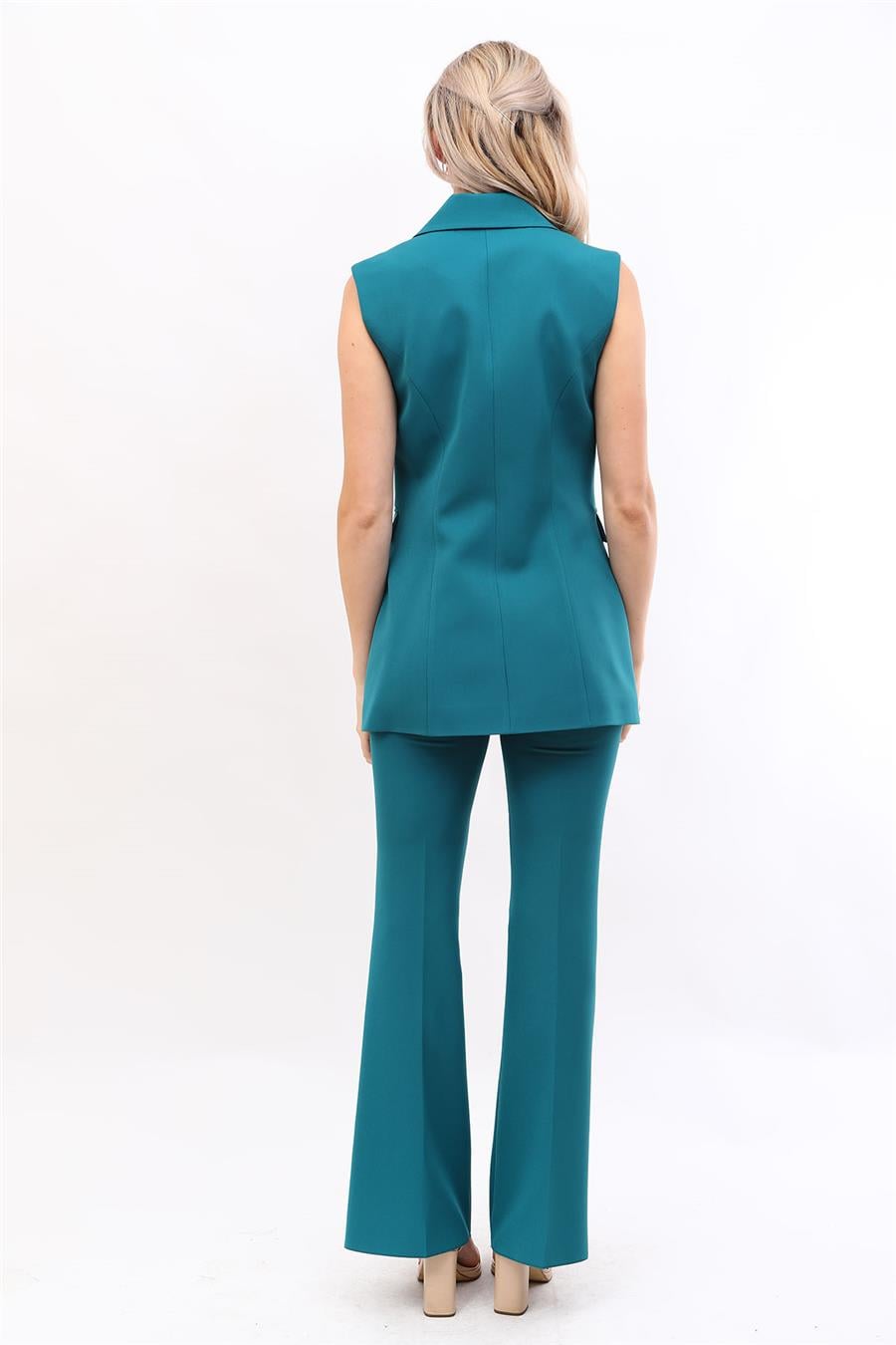 Blazer  Yelek & İspanyol Paça Pantolon-Petrol Önder Özsoy 1523530 Yelek Takım