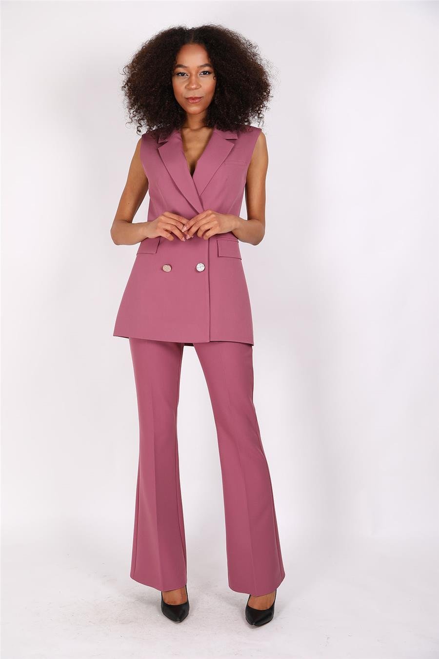 Blazer  Yelek & İspanyol Paça Pantolon-Rose Önder Özsoy 1523530 Yelek Takım