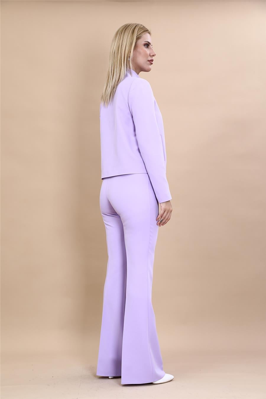 Boydan Düğmeli Mini Ceket & İspanyol  Paça Pantolon Takım-Menekşe Önder Özsoy 1010530 Boydan Düğmeli Mini Ceket & İspanyol  Paça Pantolon Takım