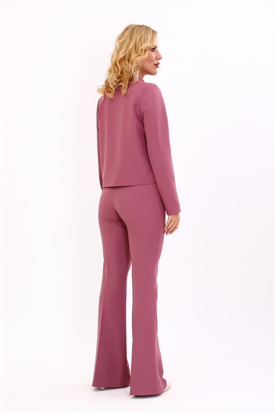 Boydan Düğmeli Mini Ceket & İspanyol  Paça Pantolon Takım-Rose Önder Özsoy 1010530 Boydan Düğmeli Mini Ceket & İspanyol  Paça Pantolon Takım