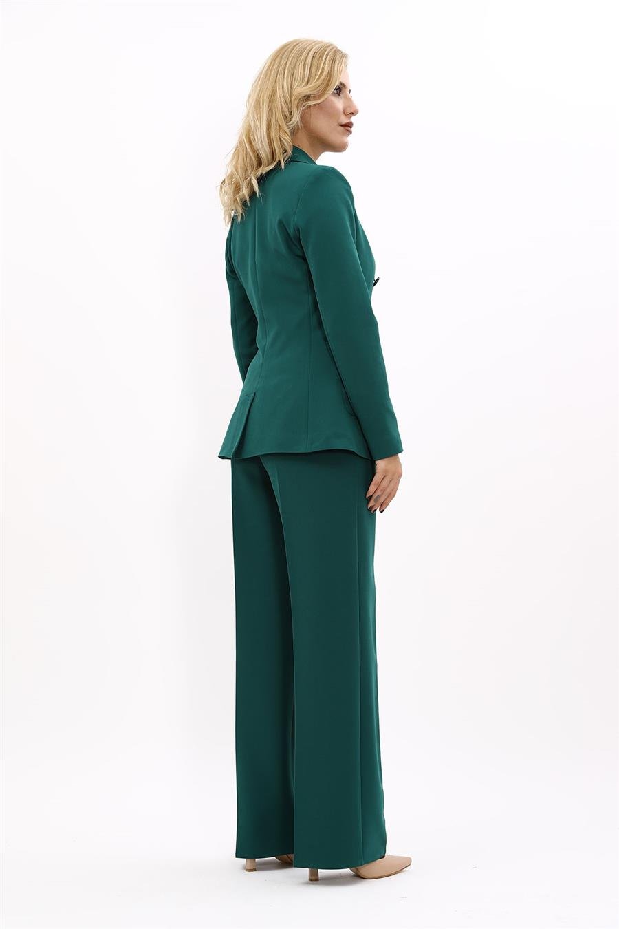 Cepli Şık Blazer Ceket &  Bol Paça Pantolon Kadın Takım Elbise-Zümrüt Önder Özsoy 1162520 Pantolon Ceket Takım