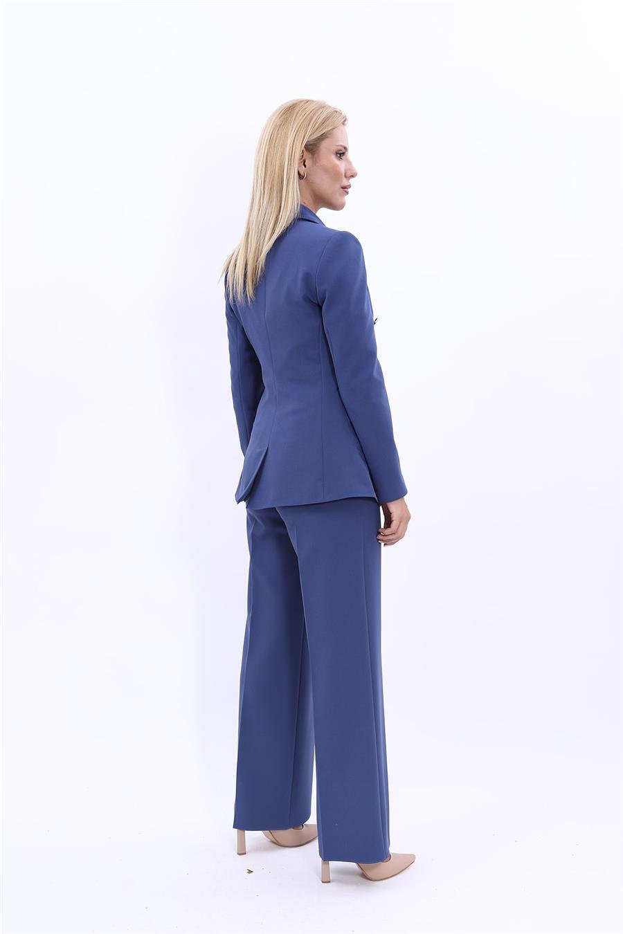 Cepli Şık Blazer Ceket &  Bol Paça Pantolon Kadın Takım Elbise-İndigo Önder Özsoy 1162520 Pantolon Ceket Takım