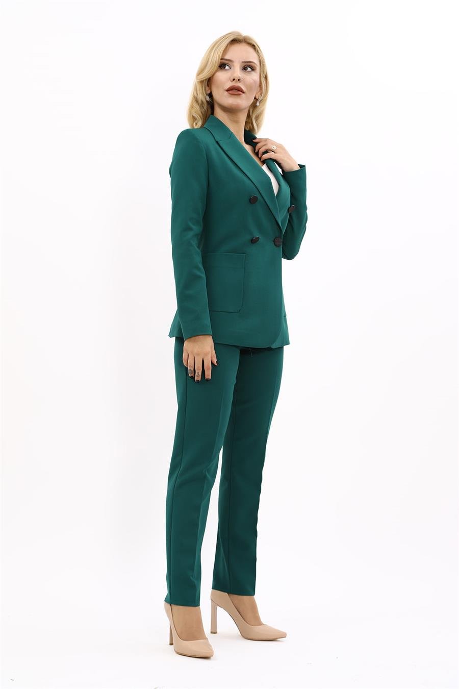 Cepli Şık Blazer Ceket & Dar Paça Pantolon Kadın Takım Elbise-Zümrüt Önder Özsoy 1162510 Pantolon Ceket Takım