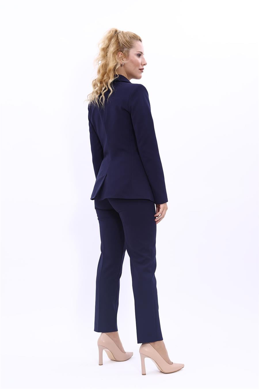 Cepli Şık Blazer Ceket & Dar Paça Pantolon Kadın Takım Elbise-Lacivert Önder Özsoy 1162510 Pantolon Ceket Takım