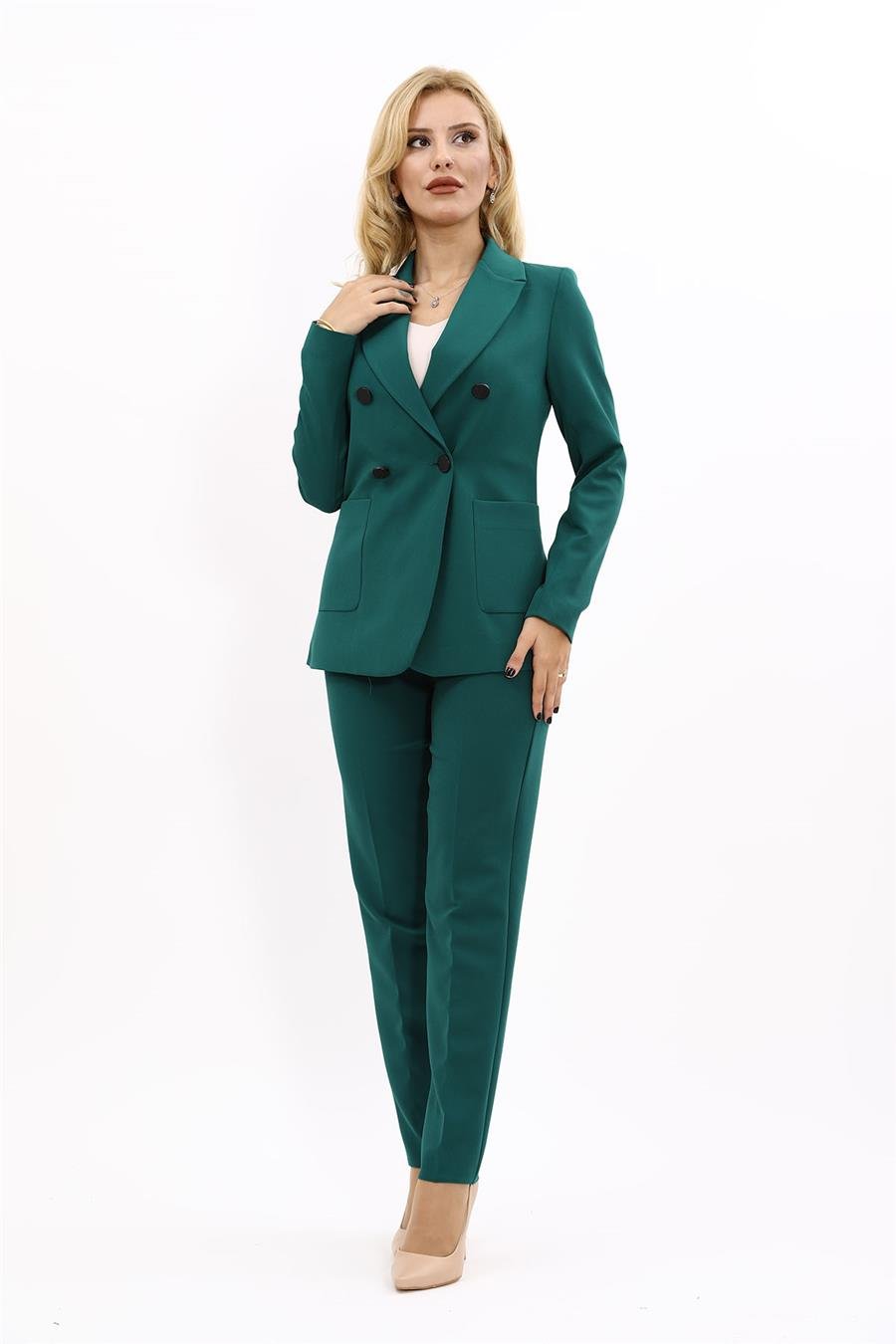 Cepli Şık Blazer Ceket & Dar Paça Pantolon Kadın Takım Elbise-Zümrüt Önder Özsoy 1162510 Pantolon Ceket Takım